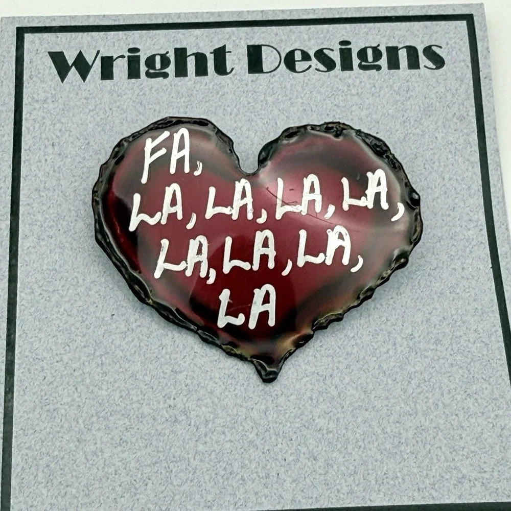 David Wright Designs Brooch Red Heart Brooch Fa la La Christmas Artesian Pin 2